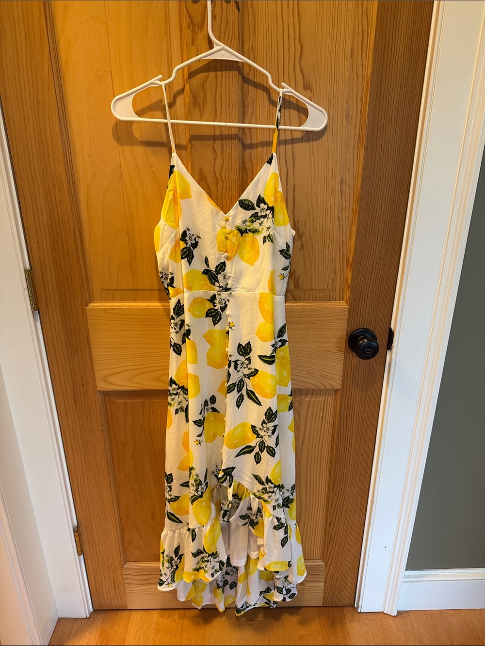 Lulu’s Afternoon Air Yellow Lemon Print High-Low Dress
